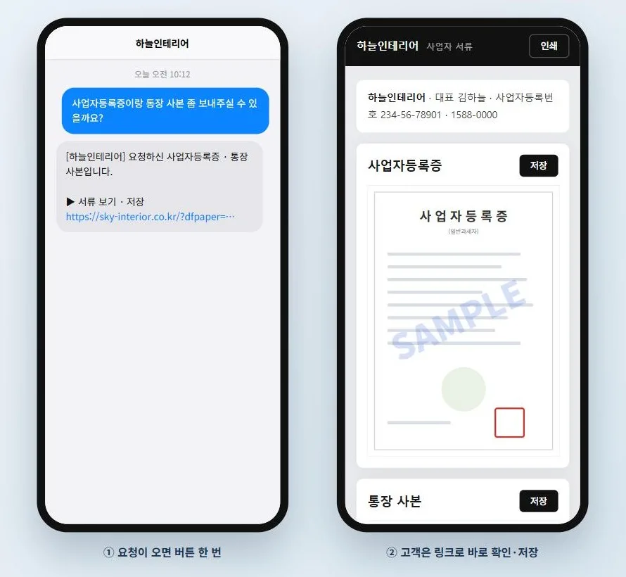 고객이 받는 사업자 서류 화면